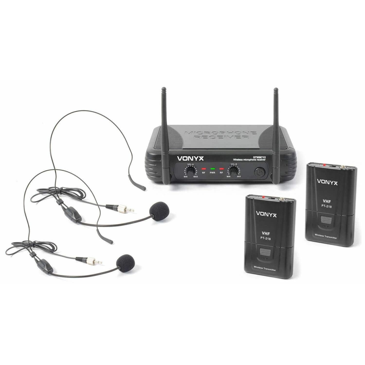 Vonyx STWM712H - Headset-Funkmikrofonsystem, VHF 2-Kanal Mikrofone, drahtloses Mikrofon Set, 2x Kopfmikrofon, für Moderation, Schule, Entertainment, Moderator, Funkmikrofonsystem
