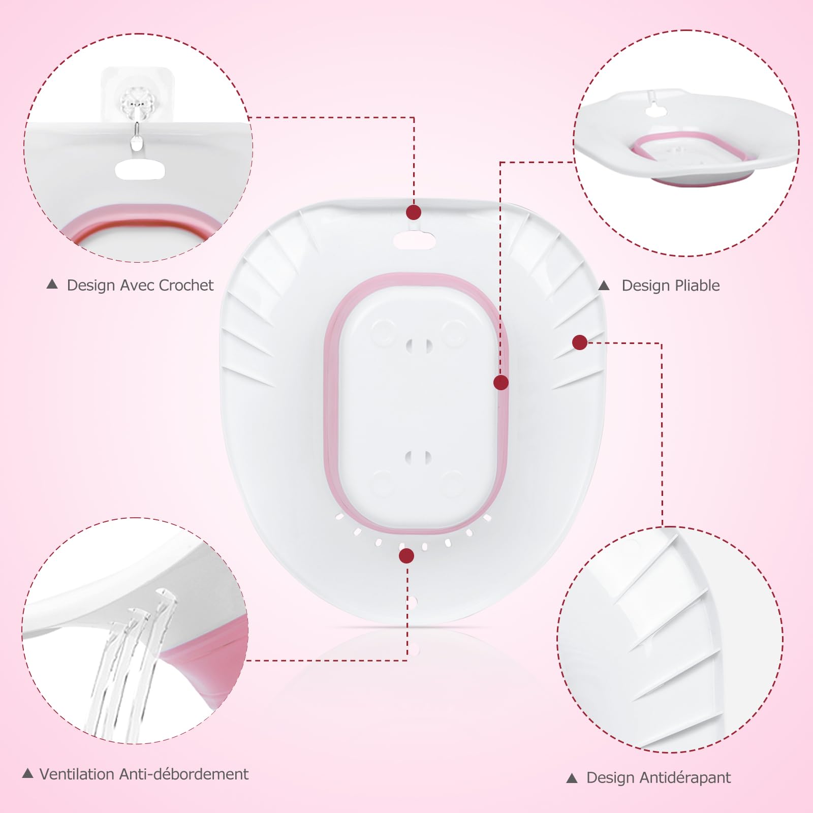 Bains de siège pliable pour siège de toilette, bidet portable pour hémorroïdes, soins post-partum, traitement du périnée, siège à vapeur Yoni adapté aux toilettes standard, kit de trempage vaginal