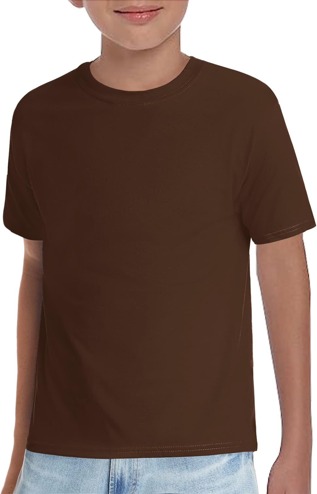 Haloumoning Boys T-Shirts Kids Short Sleeve Crewneck Solid Basic Tees Casual Tops 5-14 Years