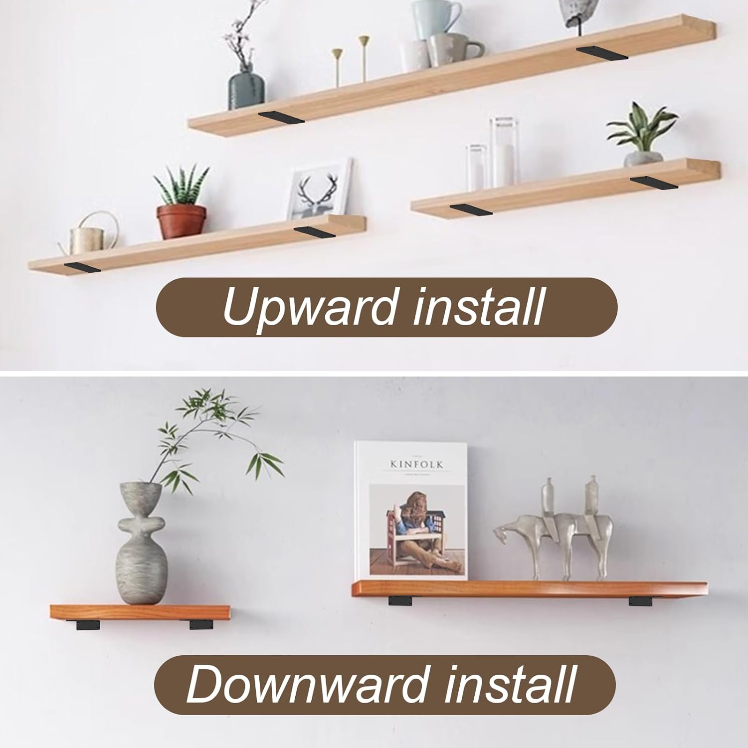 5 Inch Heavy Duty Shelf Brackets (8-Pack), Black Steel Floating Shelf Supports, Easy Installation Metal L Brackets for Wall Shelves, DIY Home & Office Organization (Black)