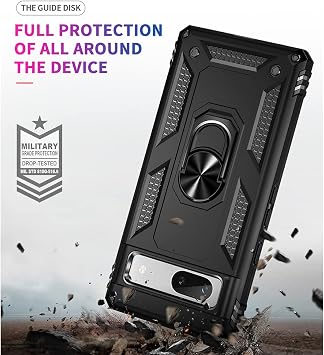 for Google Pixel 7A Case, Pixel 7A Case with HD Screen Protector, Silicone Shockproof Military Grade Protective Phone Cover with Ring Kickstand for Google Pixel 7A (Black)