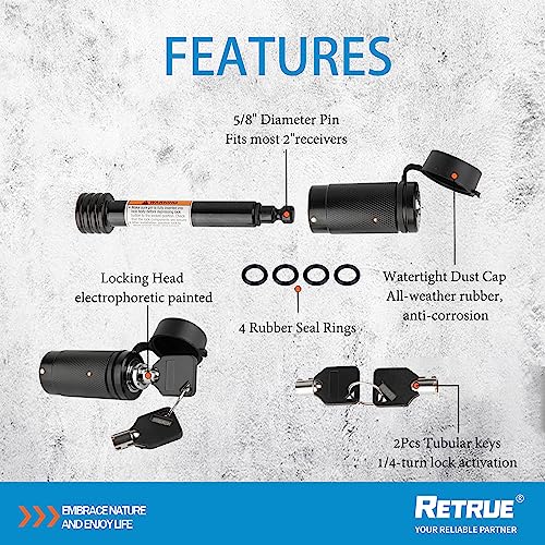 Retrue Hitch Receiver Pin Lock, 5/8" Dia Locking Hitch Pin Fits 2 And 2-1/2 Inch Receiver Towing Hitch Pins For Trailer Truck Bike Rack Tray Ball Tow Rope, Anti-Theft #TOP1