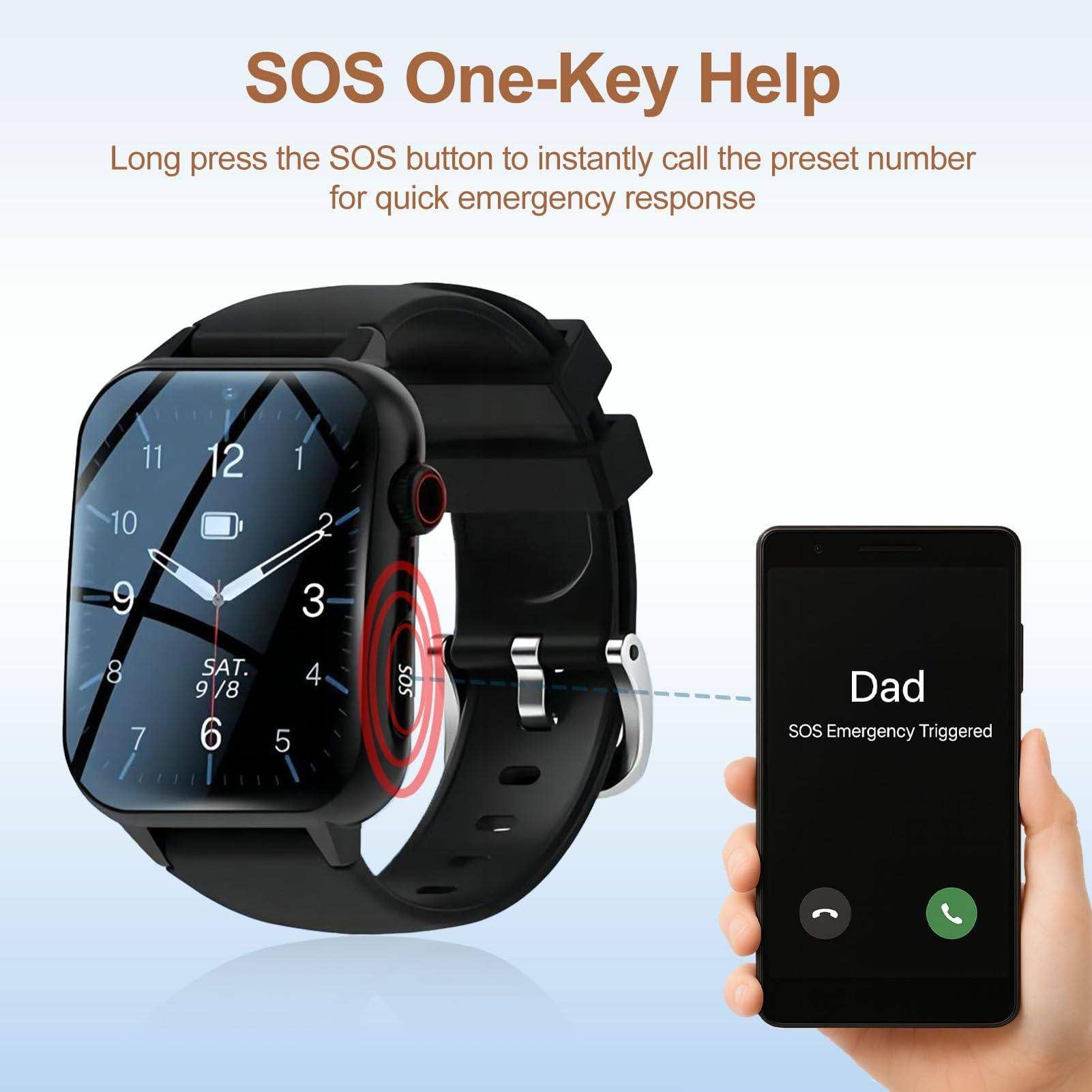 Orologio Con Rilevamento Cadute per Anziani,Orologio Intelligente 4G per Anziani, Avviso Di Emergenza SOS,Localizzatore GPS,Chiamata Bidirezionale,Supporto Sim,Per La Sicurezza Degli Anziani Black