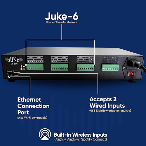 Miniatura 3 de JUKE AUDIO  Amplificador de 6 zonas con 12 altavoces de techo  Paquete de audio para varias habitaciones