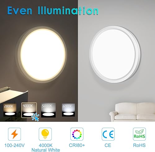 Miniatura 2 de Lámpara LED de techo empotrada, 7 pulgadas, 12 W, 4000 K luz blanca diurna, accesorios de iluminación redondos modernos planos, 1500 lm, equivalente