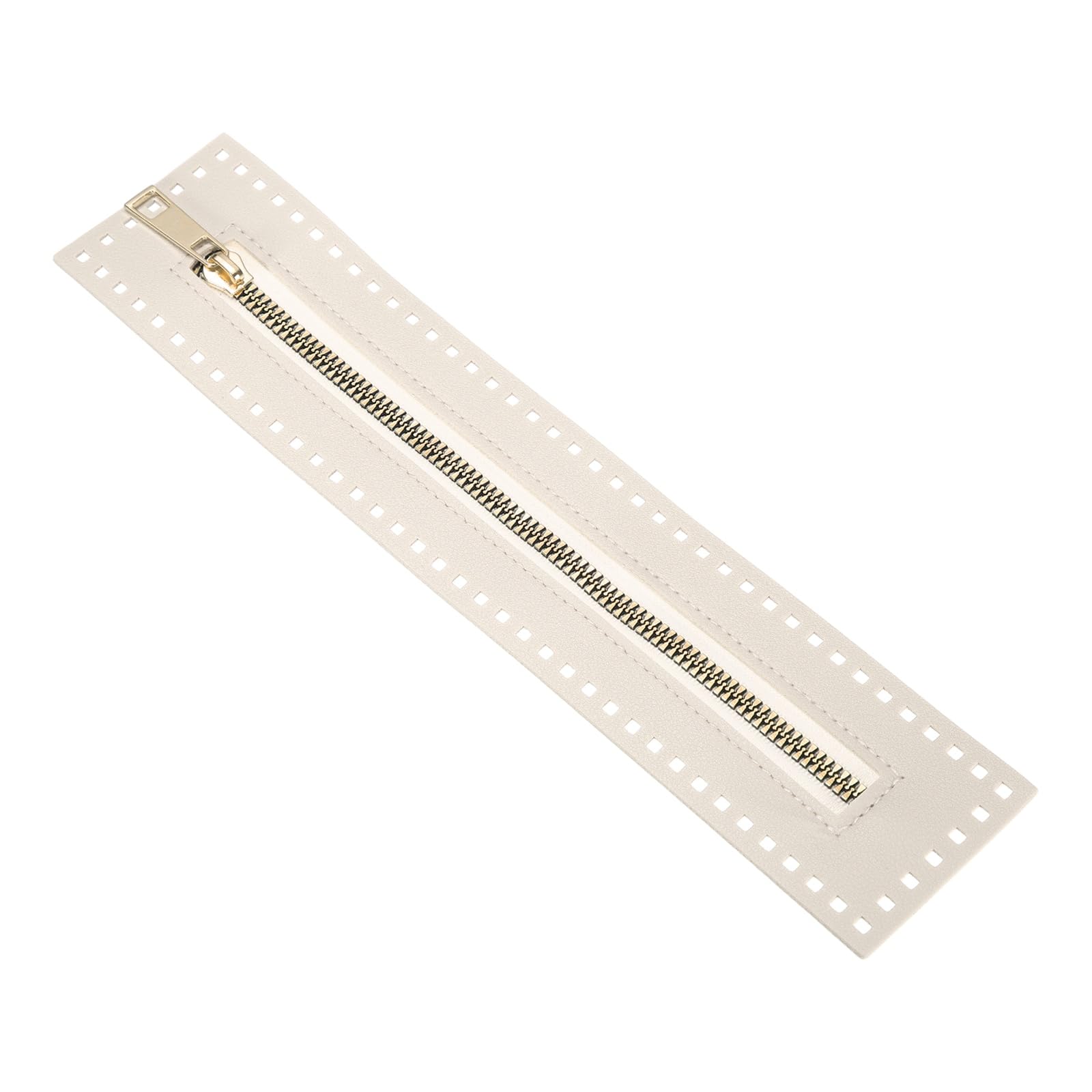 M METERXITY PU Leather Zipper, 10.6In Coil Frame Metal Close End Crochet Zippers with Holes for Sewing Handbag/DIY Purse/Clothing Making [White]