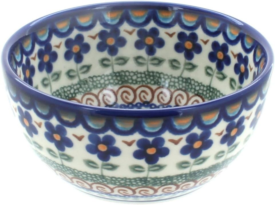 Blue Rose Polish Pottery - Brown Aztec Flower Dessert Bowl - 5" Diameter - Perfect Bowl for Desserts, Appetizers, and Snacks