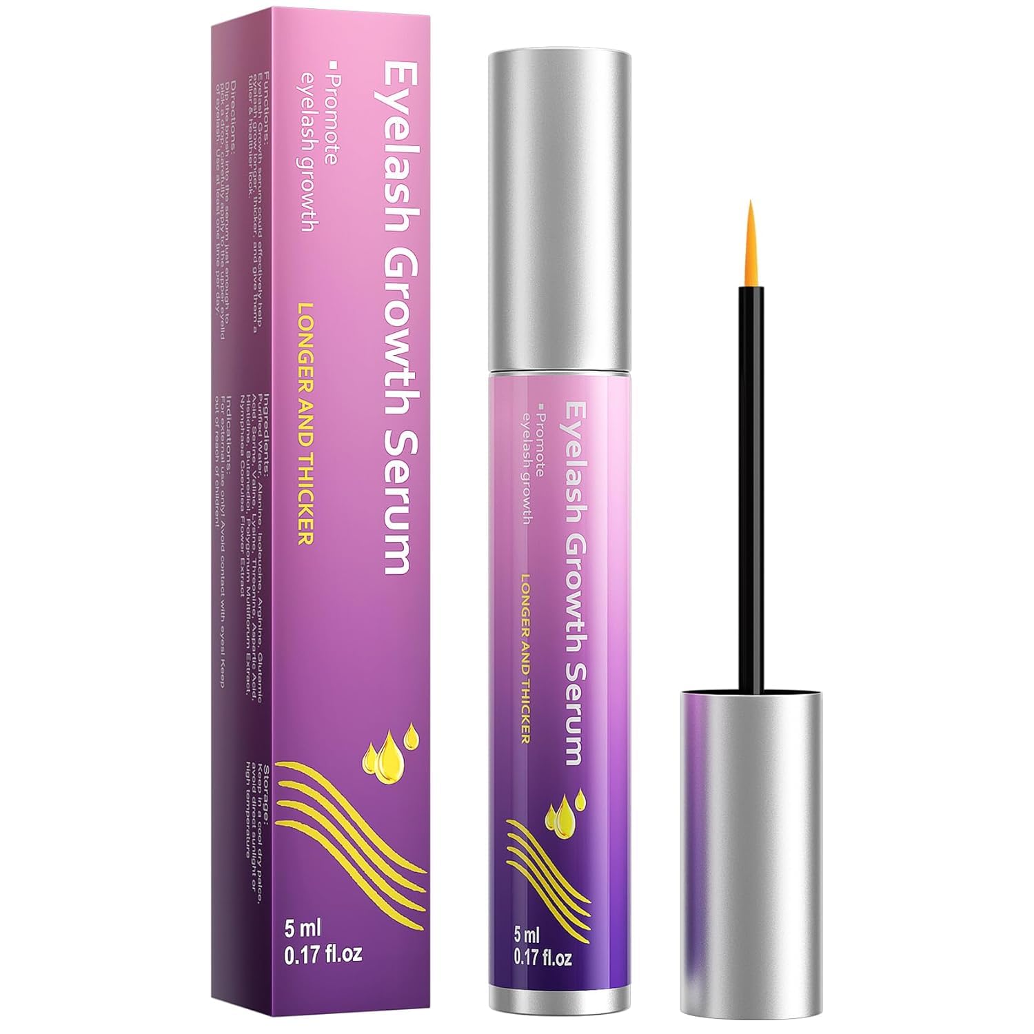 Lash Serum, Premium Eyelash Growth Serum Promotes Longer, Thicker, Fuller, Non Irritating Safe for Sensitive Eyes - 5ml