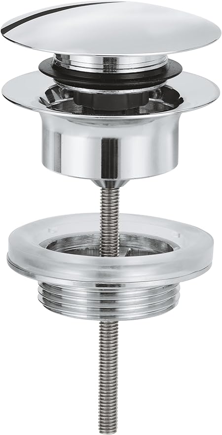 GROHE Ablaufgarnitur mit Klickverschluss (mit herausnehmbarem Druckstopfen, für Waschtisch mit Überlauf, durch Drücken verschließbar), chrom, 65807000 GROHE Ablaufgarnitur mit Klickverschluss (mit herausnehmbarem Druckstopfen, für Waschtisch mit Überlauf, durch Drücken verschließbar), chrom, 65807000