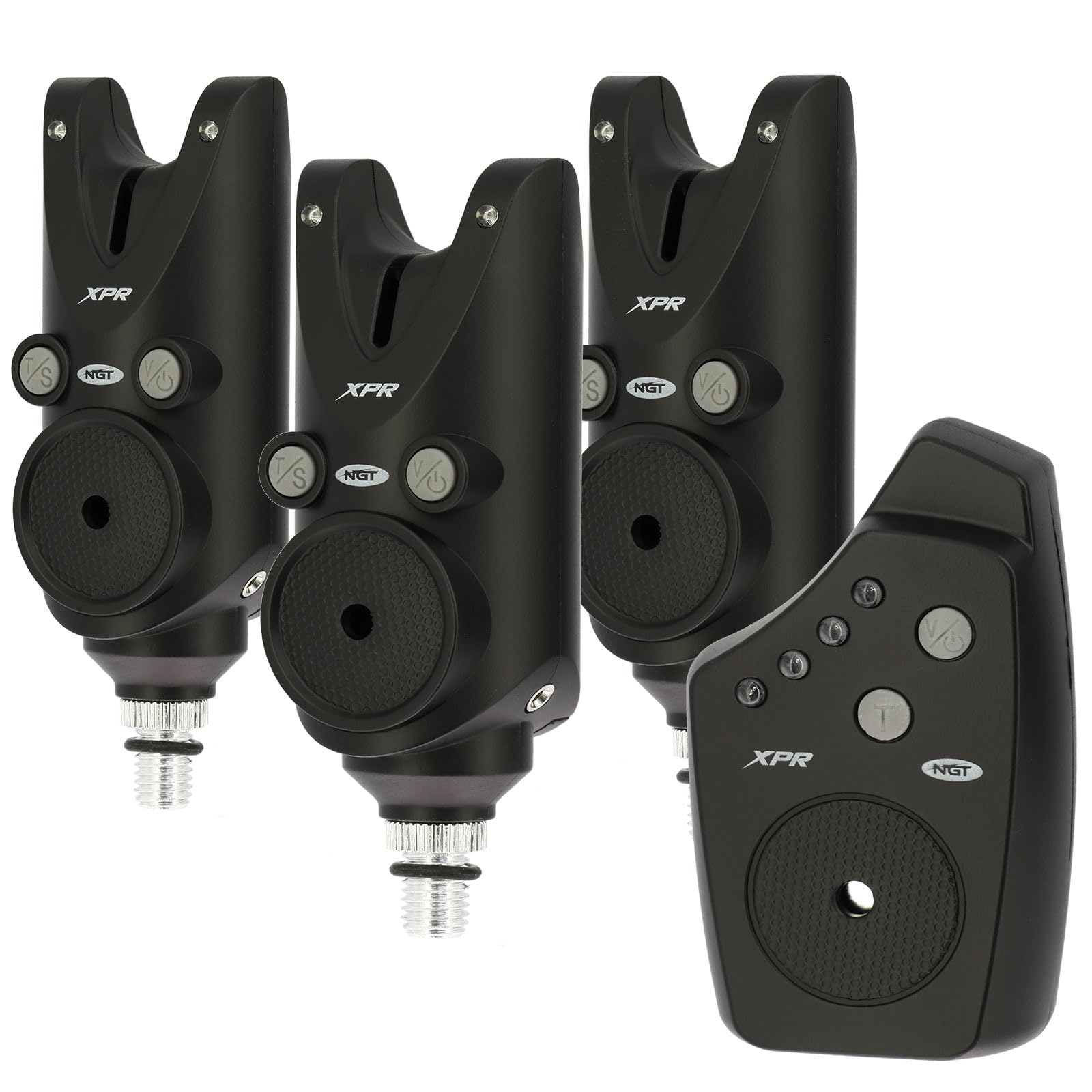 NGT XPR 3 Rod Wireless Bite Alarm Set with Receiver Adjustable Volume, Tone & Sensitivity, Colour LED Indicators, Rolling Code System, Water Resistant, Carp & Coarse Fishing Alarms with Storage Case