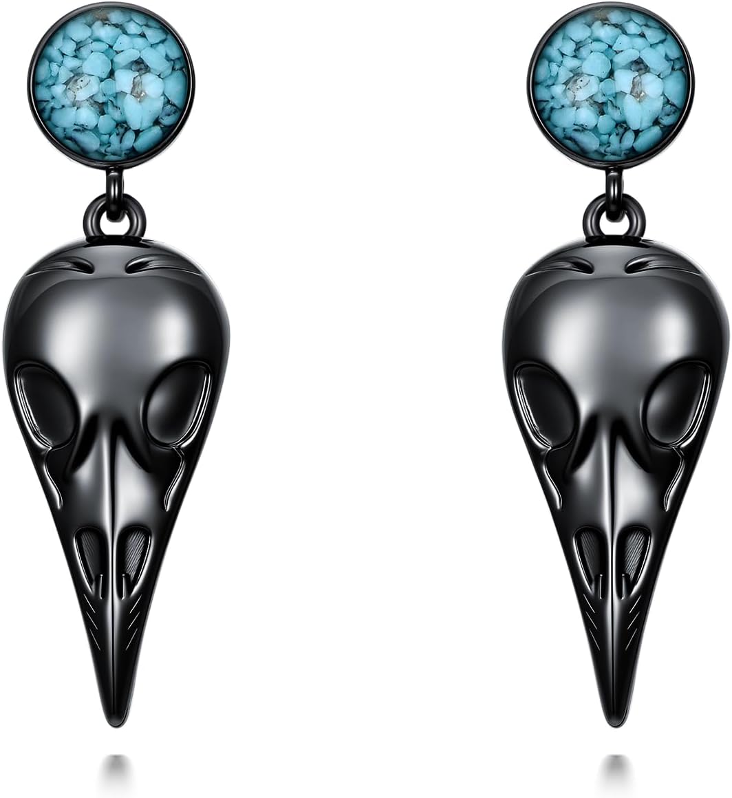 Black Stud Earrings for Men 925 Sterling Silver Raven/Upside Down Cross/Sword/Skull Spike Earrings BlackTurquoise Stud Jewelry for Men Women