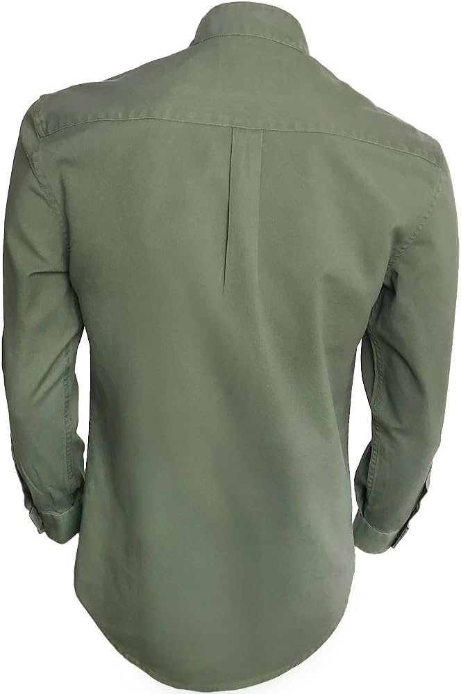 The Celtic Ranch Collarless Shirt for Men, Irish Grandfather Cotton Linen Long Sleeve Button Down Banded Collar Dress Shirt - Image 5