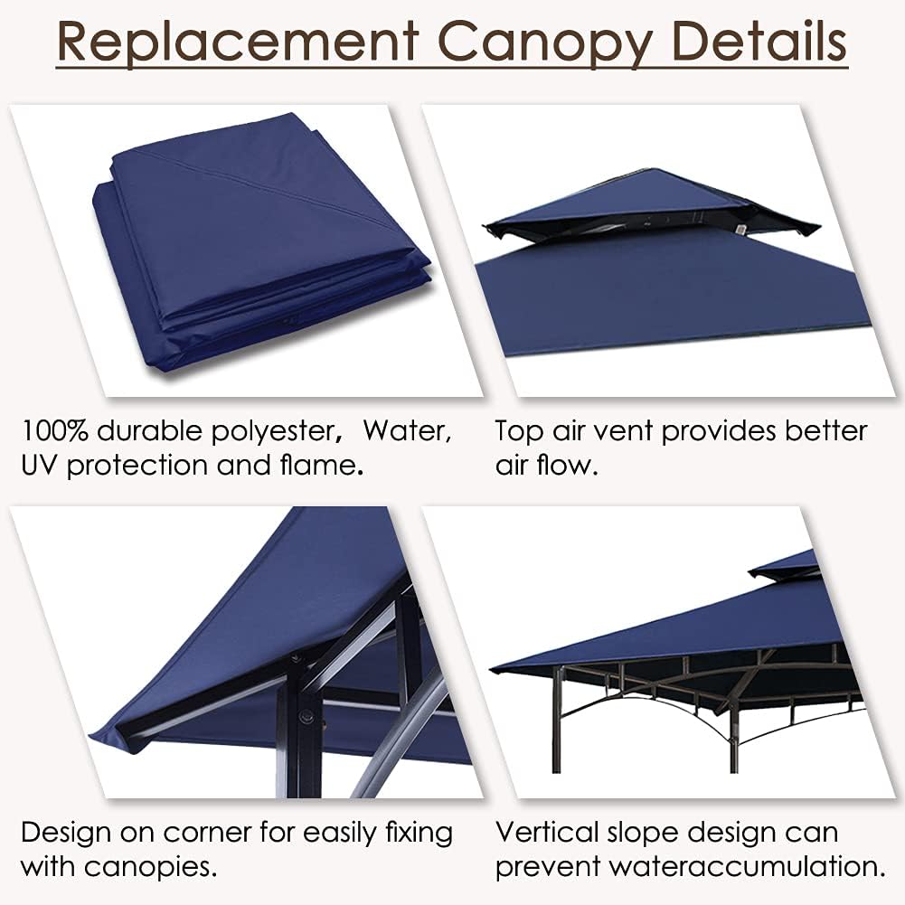 CoastShade 8 x 5 Grill BBQ Gazebo Double Tiered Replacement Canopy Roof Outdoor Barbecue Gazebo Tent Roof Top(Navy Blue)