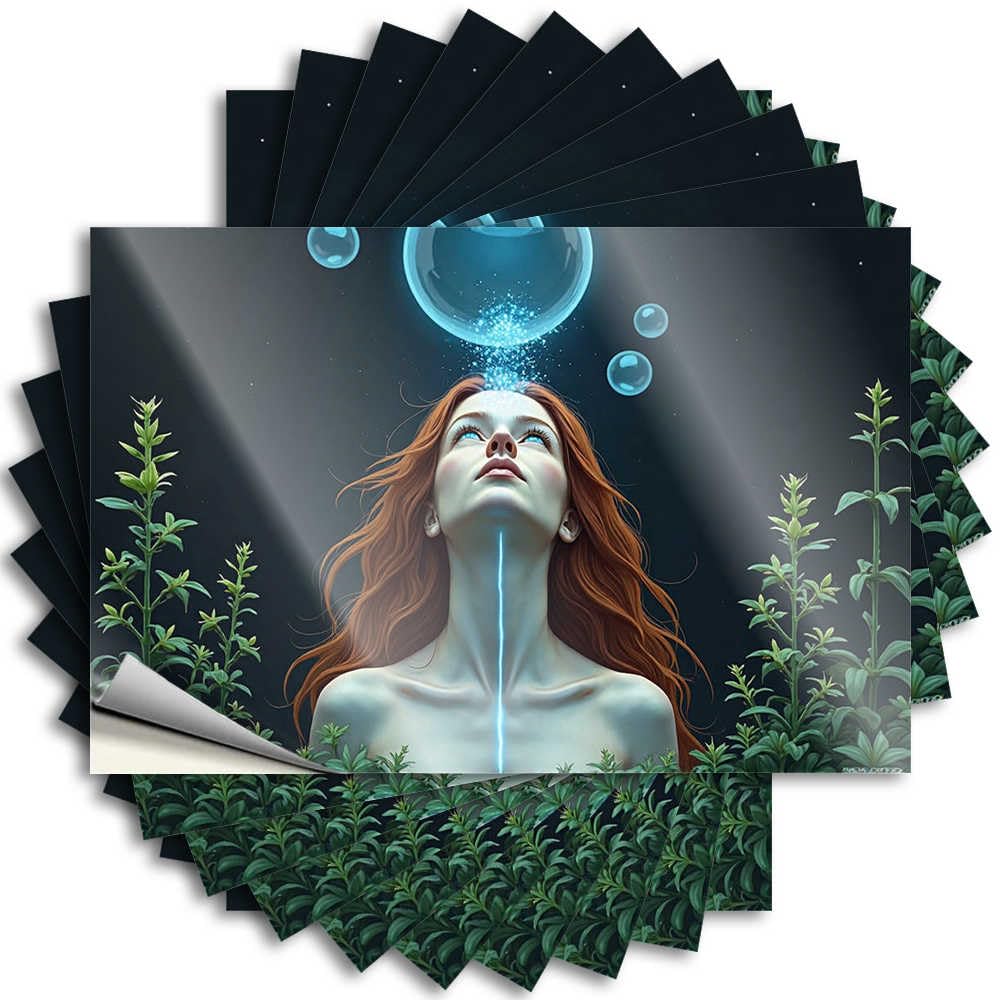 Sticker Accent Teen Room Decor Waterproof - Enchanted Garden: A Woman with Glowing Bubbles Tumbler Self Adhesive Decal for Tiki Use(8X12CM)
