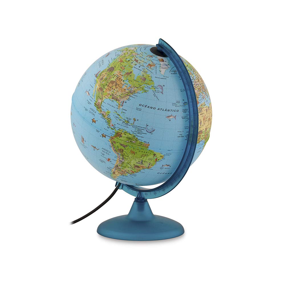 Tecnodidattica - Globo Terráqueo Safari para Niños y Adolescentes | Iluminado y giratorio | Cartografía ilustrada y folleto con Información | Meridiano graduado | Texto en Español | Diámetro 25 cm