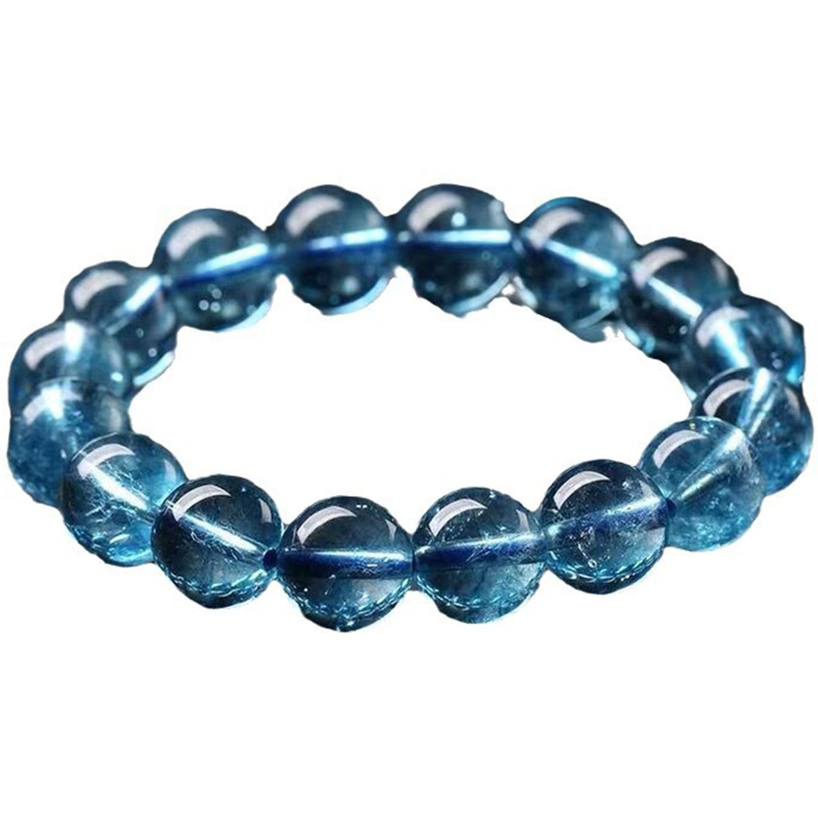 Pulsera de Piedra Aguamarina, Pulseras elásticas de Piedra auténtica, Pulsera de Cuentas de Cristal Azul Claro para la Paz y la claridad, joyería elástica Ajustable para Mujer,8MM