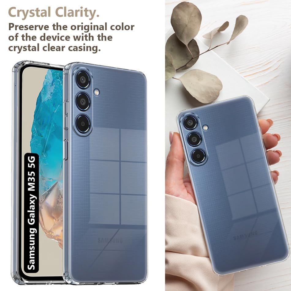 Image of Fashionury Crystal Clear Case for Samsung Galaxy M35 5G | Yellowing Resistance | Transparent TPU Silicone | Raised Camera Lips | Slim Transparent Cover