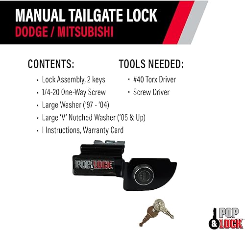Miniatura 5 de Cerradura de puerta trasera Pop & Lock PL3600, manual, color negro, para Mitsubishi Raider o Dodge