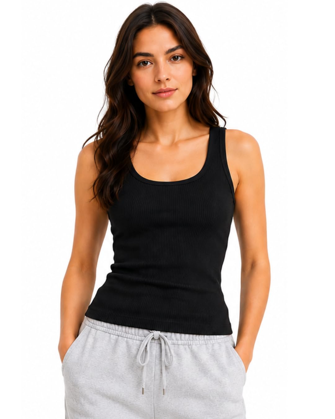 Women Ribbed Tank Top Black Sleeveless Stretchable Casual Camisole Tank Top for Girls & Women Summer Gym-image-23