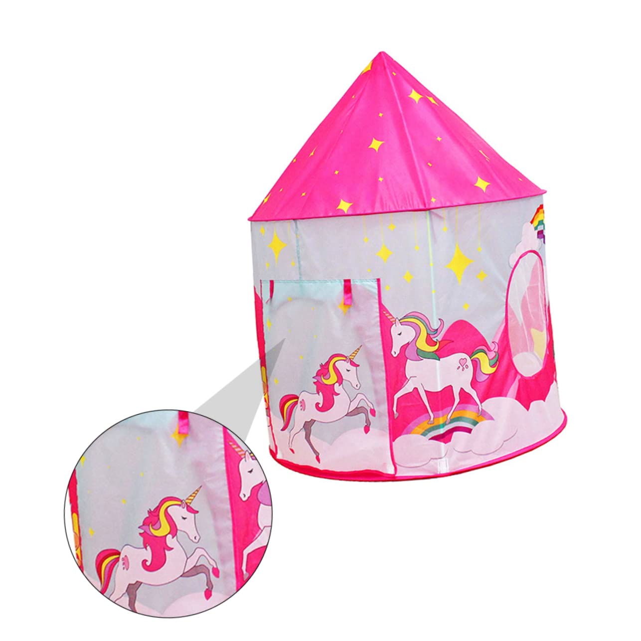 Casetta da Gioco Pieghevole Finestre, Unicorno Rosa per Ragazzo Ragazza