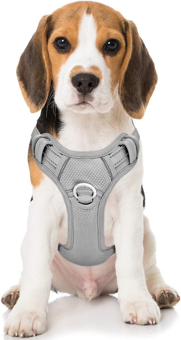 BARKBAY No Pull Dog Harness Front Clip Heavy Duty Reflective Easy Control Handle for Large Dog Walking with ID tag Pocket(Grey,M)