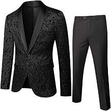 Cloudstyle Mens 2 Piece Floral Jacquard Dress Suit Set 1 Button Print Dinner Jacket Pants