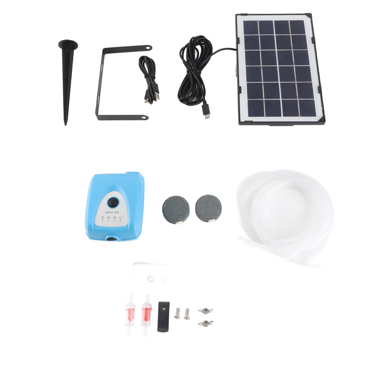 Domary Bomba de Aire Solar de 6 V y 3,5 W con Salida Dual y Batería Respaldo Mínima 2,4 L para Oxigenación Estanques Peceras Acuario