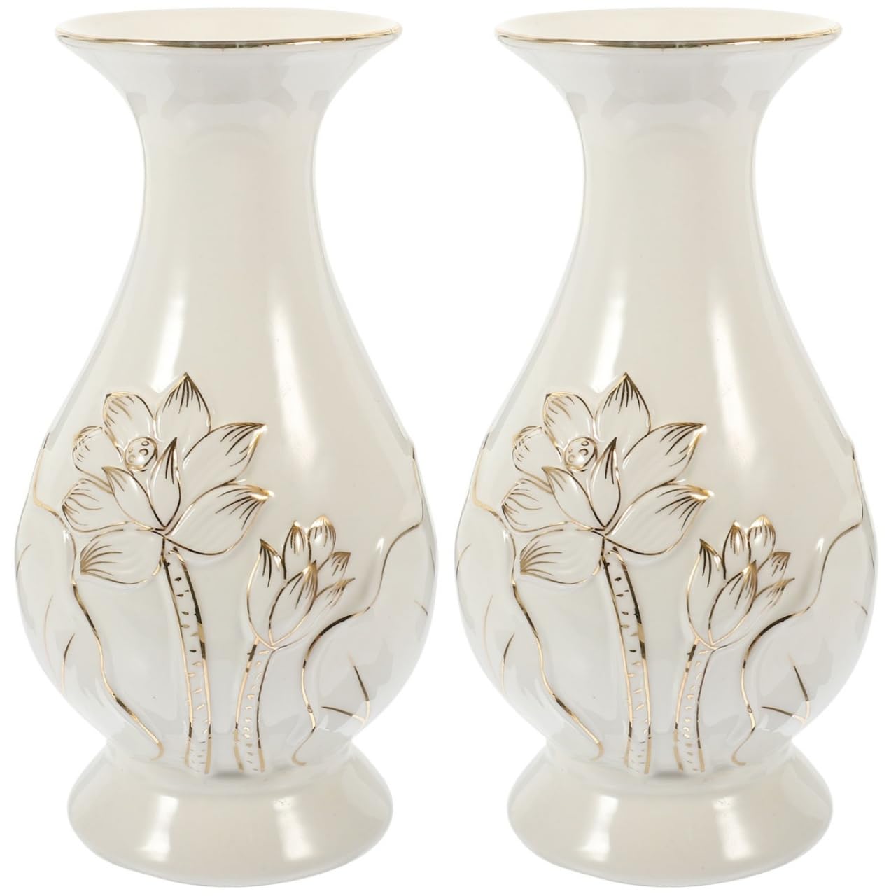 Tofficu Tempelvasen-Set, Keramik, Lotus-Design, kleine Blumenvasen, 17 x 17 x 8 cm, dekorative Vase für Heimdekoration, buddhistischer Altar, 2 Stück