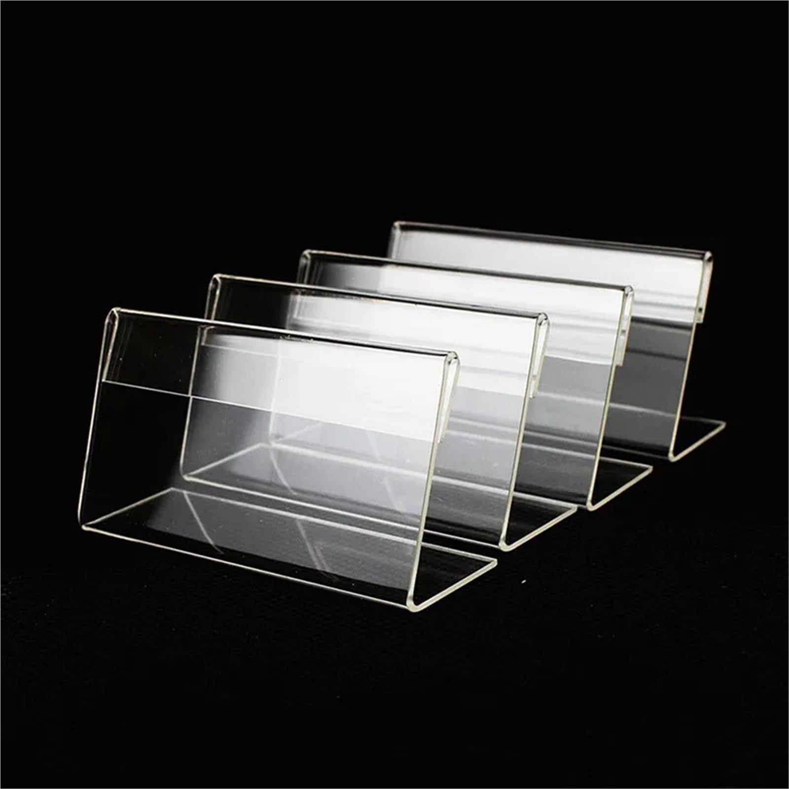 Hzomif 100pcs Mini Clear Acrylic Sign display Holder For Wedding Birthday Party Bakery Retail L Shape Price Name Card Tag Label Stand