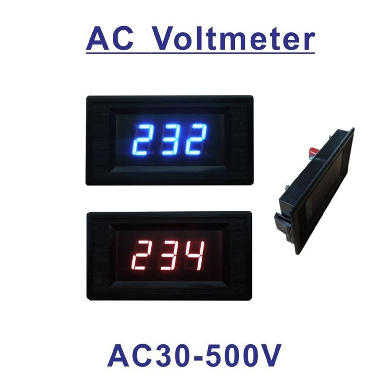 Voltímetro Digital LED AC 30-500V, medidor de voltaje, herramienta de instrumento de voltios, 2 cables, pantalla roja y azul, 110V, 220V, resolución DIY de 1V (Color : Blue)