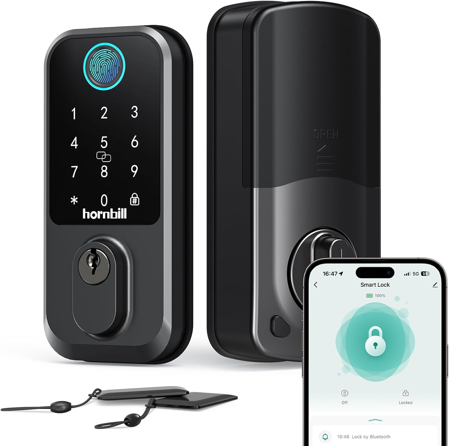 Keyless Entry Wi-Fi Smart Lock: Hornbill Fingerprint Lock for Exterior Doors, Biometric Smart Deadbolt Locks for Front Door, Keypad Deadbolt with Auto-Lock for Rentals Home, Matte Black Keyless Entry Wi-Fi Smart Lock: Hornbill Fingerprint Lock for Exterior Doors, Biometric Smart Deadbolt Locks for Front Door, Keypad Deadbolt with Auto-Lock for Rentals Home, Matte Black