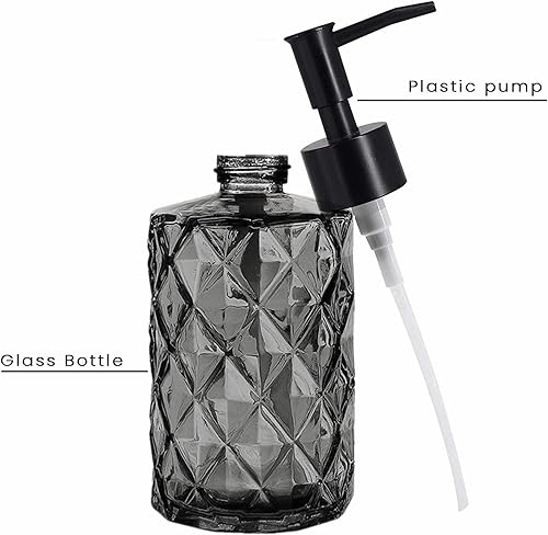 Miniatura 3 de Juego de 2 dispensadores de jabón de vidrio con bomba dorada, dispensador de jabón de manos y platos recargable de 11 onzas para cocina y baño,