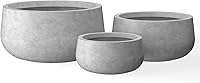 Kante 19.6", 15.7", 11.8" Round Concrete Planters Set of 3 - Modern Curvaceous Design, Drainage Holes & Plugs, Indoor Outdoor Durable Garden Pots