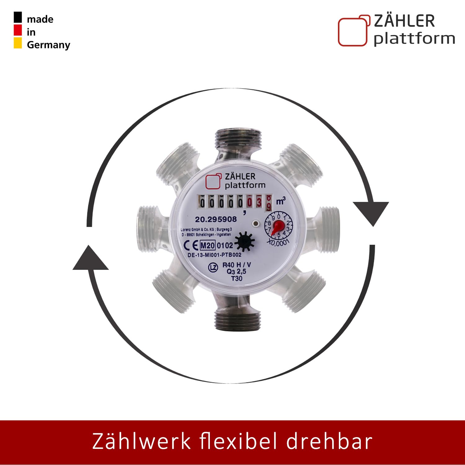 Wasserzähler Garten geeicht 2026 Wasseruhr MADE IN GERMANY Gartenwasserzähler Zapfhahn Qn 1,5 BL 110 mm 3/4 Zoll