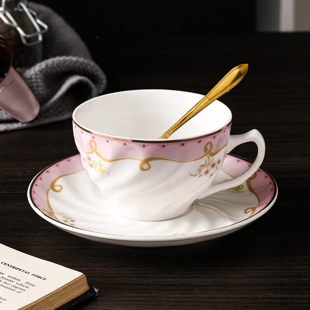 Taza de té de cristal, taza de té de flores, taza de café de cristal, taza de café de cerámica reutilizable y juego de platillos, 6.12 oz/180 ml, bonitas tazas de café con leche reutilizables, tazas d
