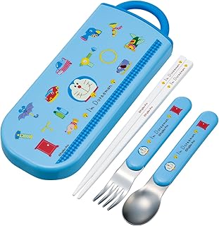 スケーター(Skater) カトラリーセット 子供用 お弁当 箸 スプーン フォーク 日本製 スライド式 名前シール付 抗菌 トリオセット サンリオ I'm Doraemon ドラえもん ギンガム 男の子 女の子 TACC2AG-A
