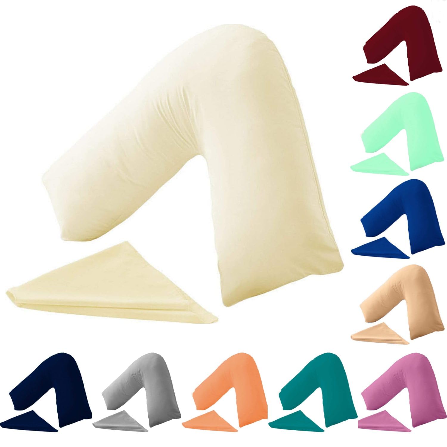 KARKARM Easycare Plain Dye V Shaped Pillowcases Covers 2 Pack, V Neck Pillow Covers for Adults Orthopedic Pregnancy Nursing, Large V Pillow Cases Cream, 73x34cm
