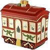 Spode Christmas Tree Cookie Jar with Lid, 8.5 Ceramic Holiday Train Car Dish for Cookies, Candy, Nuts - Festive Christmas Home Decor & Holiday Treats Jar - Great for Collectors