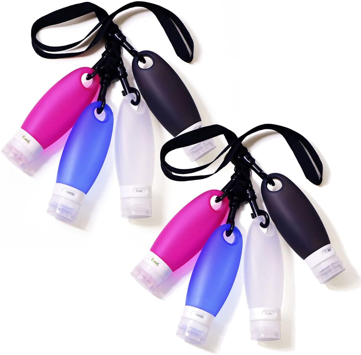 Portable Silicone Squeezable Bottles Refillable Cosmetic Gym Containers Travel TSA Approved Tube Set with Shower Lanyard for Shampoo Lotion