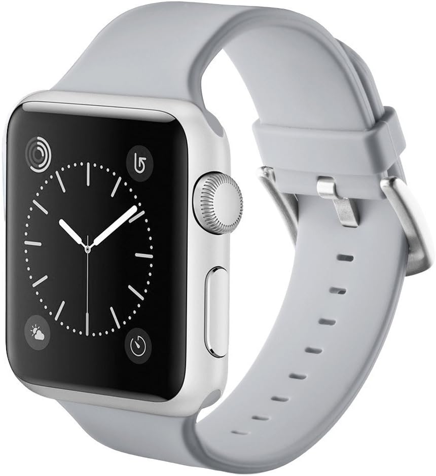 Noya Replacement Watch Band for Apple Watch Series 1 Series 2 Series 3, Soft Silicone Replacement Sport Wristband Wrist Strap with Buckle Clasp for iWatch M/L (42mm, Gray)