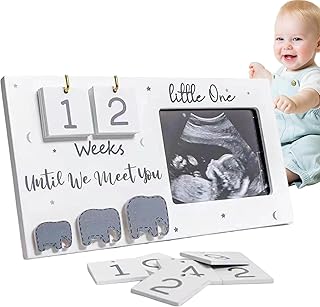 Sonogram Picture Frame | Wooden Countdown Ultrasound Photo Frame | Elephant Nursery Decor, Ultrasound Frame for Ultrasound Photo, Baby Shower First Time Mom Gifts Dutyrow