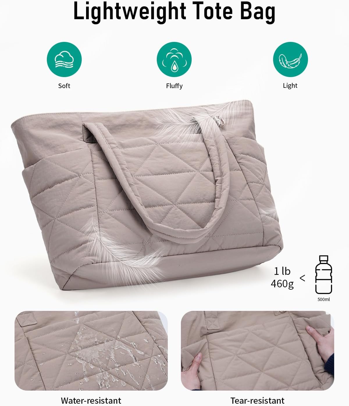 Ceneda Puffer Tote Bag for Women, Lightweight Quilted Work Bag with Dual Bottle Pockets, Fits 15.6" Laptop, Daily Travel | Puffy Work Bag, Clinical Nursing Bag, 15.6" Computer Bag, 40 OZ Tumbler Holder, with Trolley Sleeve, Ideal Gift for Her