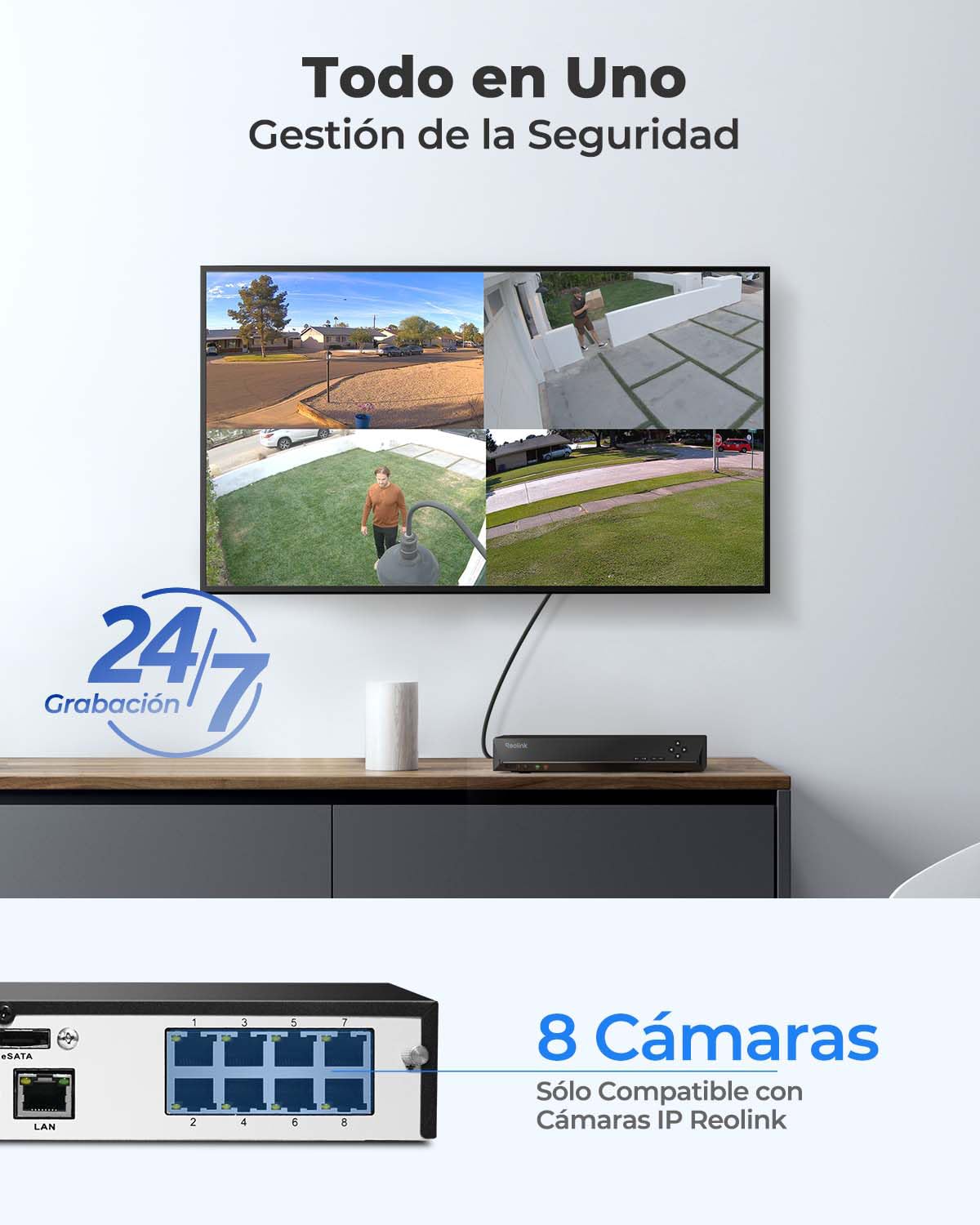 Reolink 4K PoE NVR 8 Canales Sistema de Cámara Vigilancia IP con 2TB HDD Hogar Grabador de Video Red Soporte 16MP/12MP/8MP/5MP /4MP HD para Grabación de Vigilancia 24/7, RLN8-410