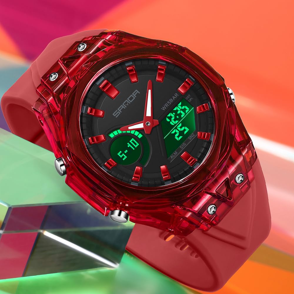 FANMIS Reloj deportivo unisex de doble pantalla – Reloj digital analógico táctico impermeable de 5 ATM con fecha, alarma, cronómetro y correa de TPU – Reloj de pulsera de cuarzo moderno para hombres y