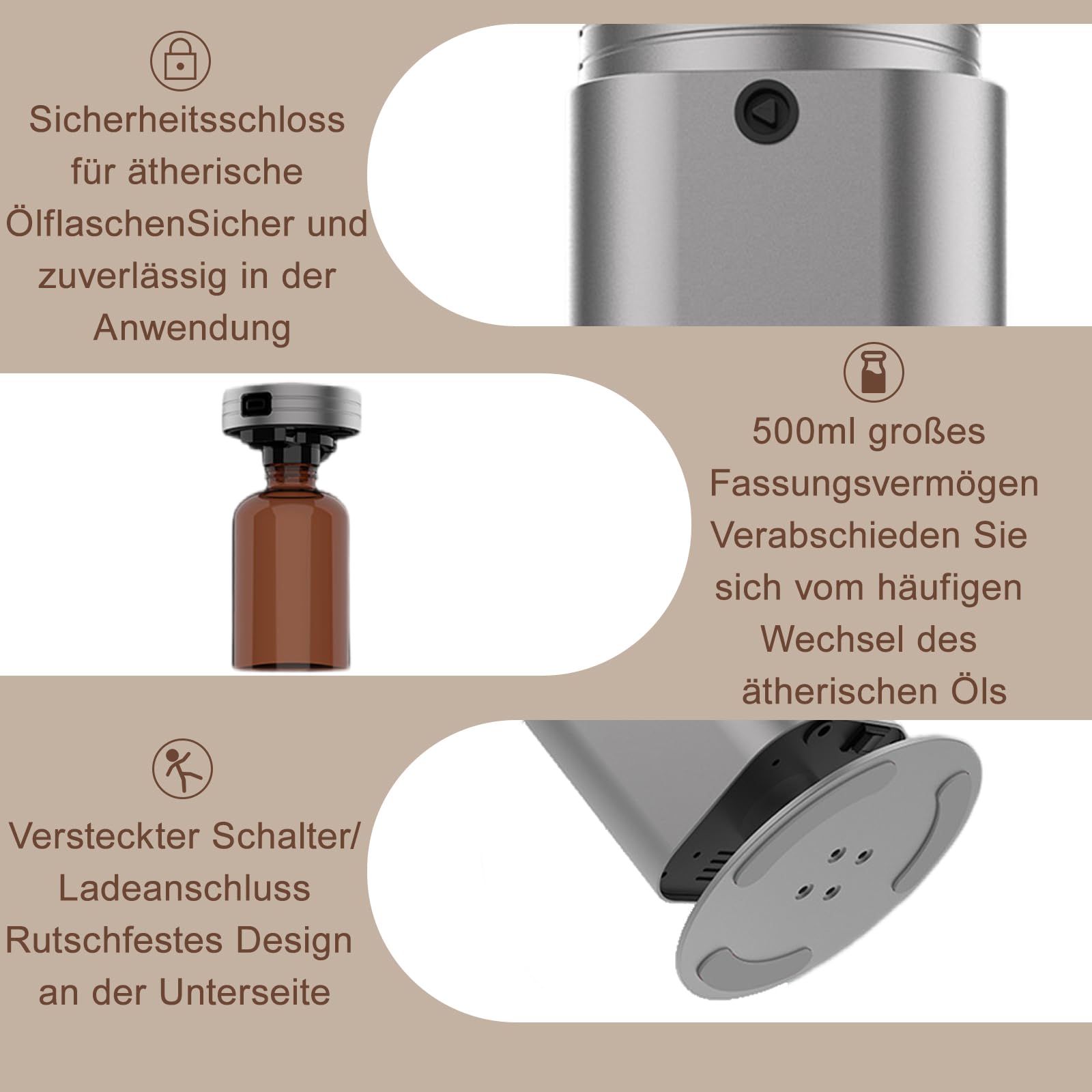 Wasserloser Diffuser FüR äTherische öLe, Bluetooth + WiFi-Funktion, 500ml Stand-Aromatherapie-Diffusor, Timer-Modi, Superleiser, Geeignet FüR Hotel, Spa, Zimmer Und BüRo