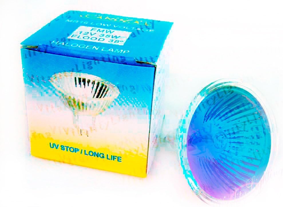 Blue MR16 35W 12V FMW Flood Lamp Color Halogen Light Bulb GU5.3 Base (4/pack)