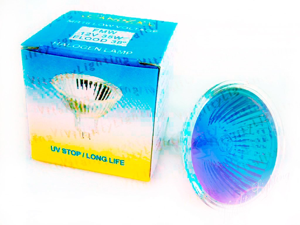 Blue MR16 35W 12V FMW Flood Lamp Color Halogen Light Bulb GU5.3 Base (4/pack)