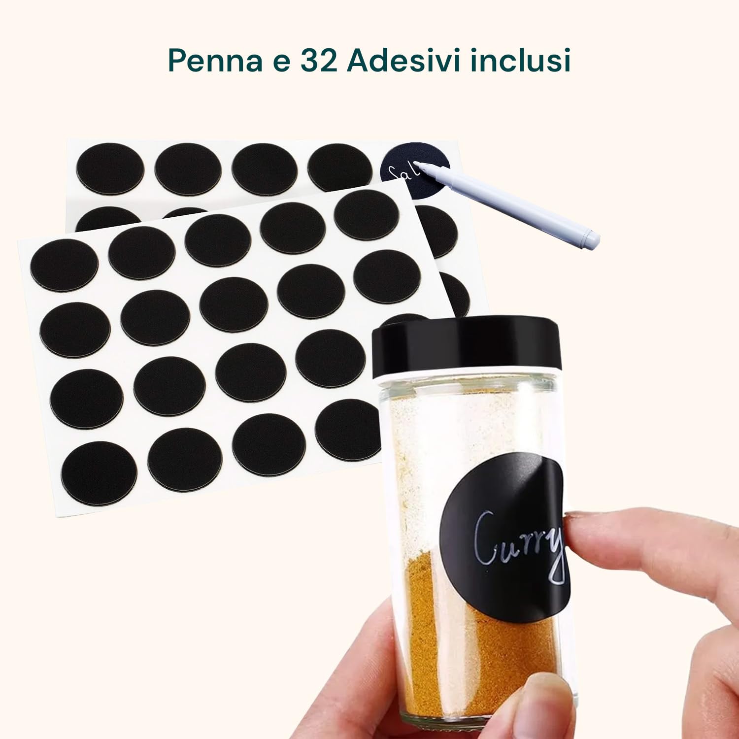 Avilia Portaspezie Girevole 360° con 16 Barattoli in Alluminio – Porta Spezie Salvaspazio Alzatina Cucina Rotante a 2 Livelli con 32 Etichette e Penna – Organizer Dispensa Cucina