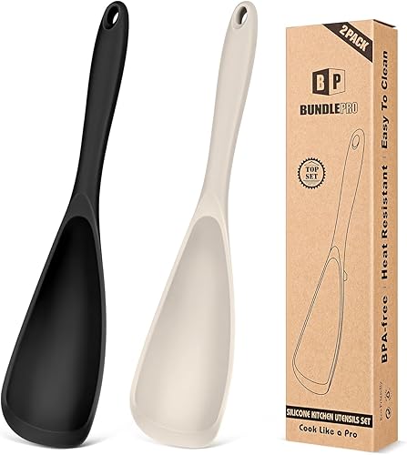 Vista 12 de Paquete de 2 cucharas de cocina para utensilios de cocina antiadherentes, cuchara espátula multifuncional libre de BPA, diseño de una sola pieza