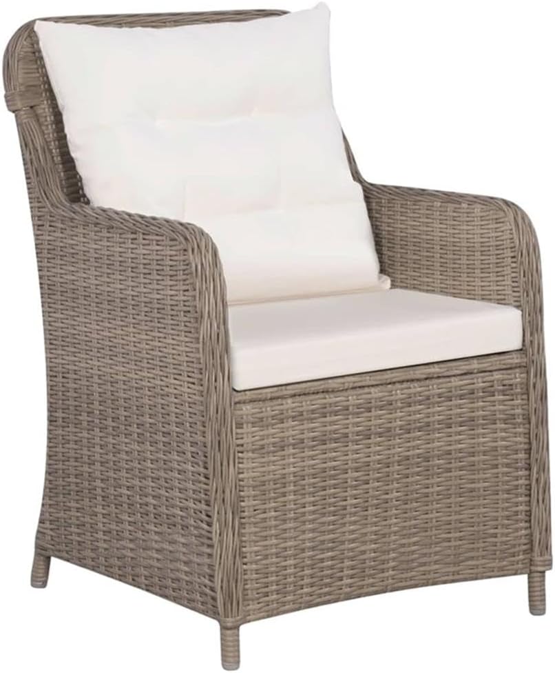 BOWERY HILL 3 Piece Poly Rattan Patio Dining Set, Brown/Cream White, Weather-Resistant PE Rattan and Powder-Coated Steel, Includes 2 Armchairs and Table, Cushioned Seating for Garden, Balcony, or